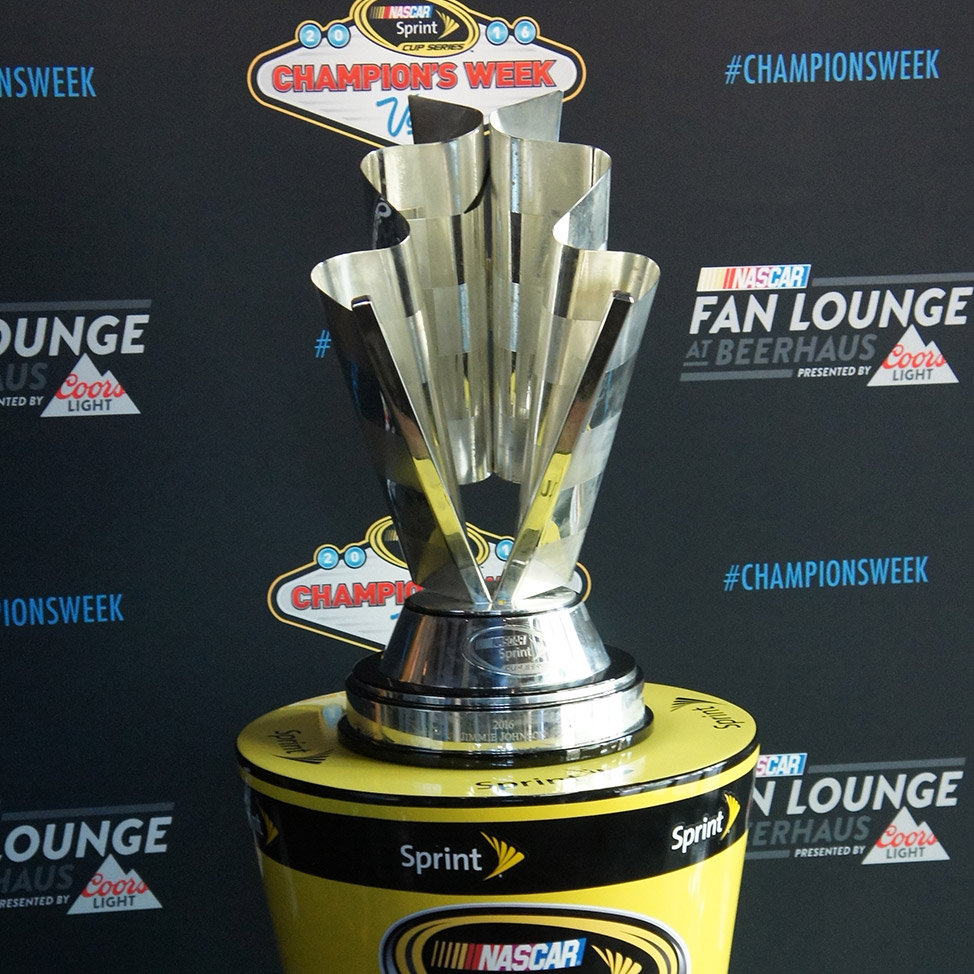 NASCAR Champion's Week trophy on display