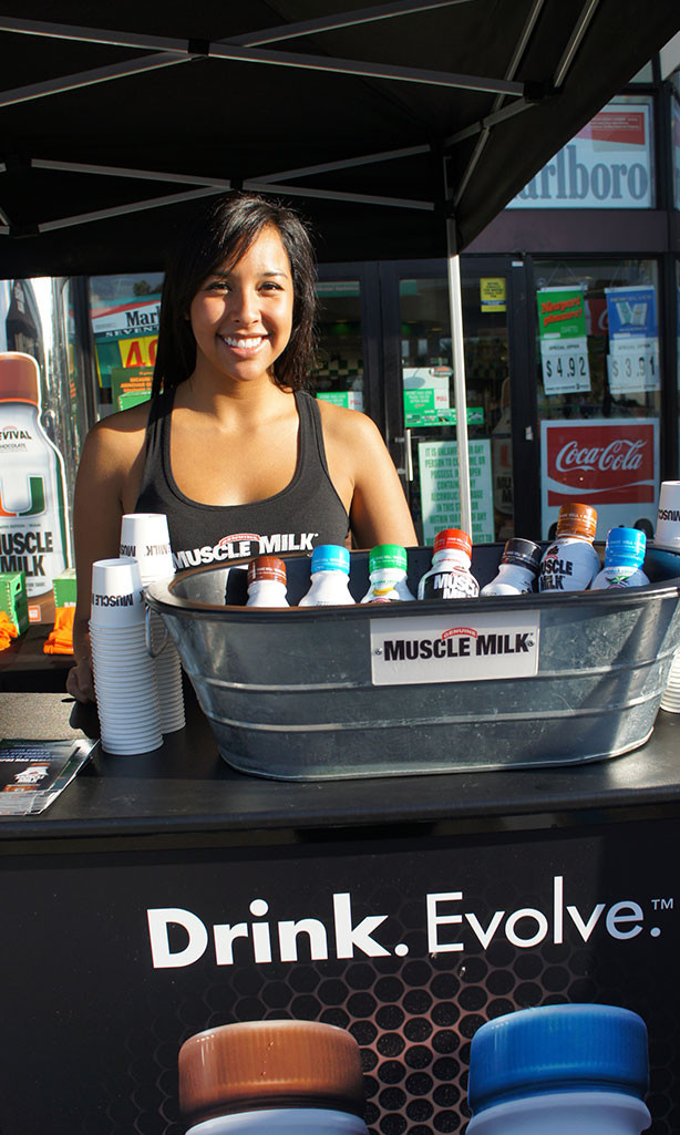 Muscle Milk Brand Ambassadors handing out samples