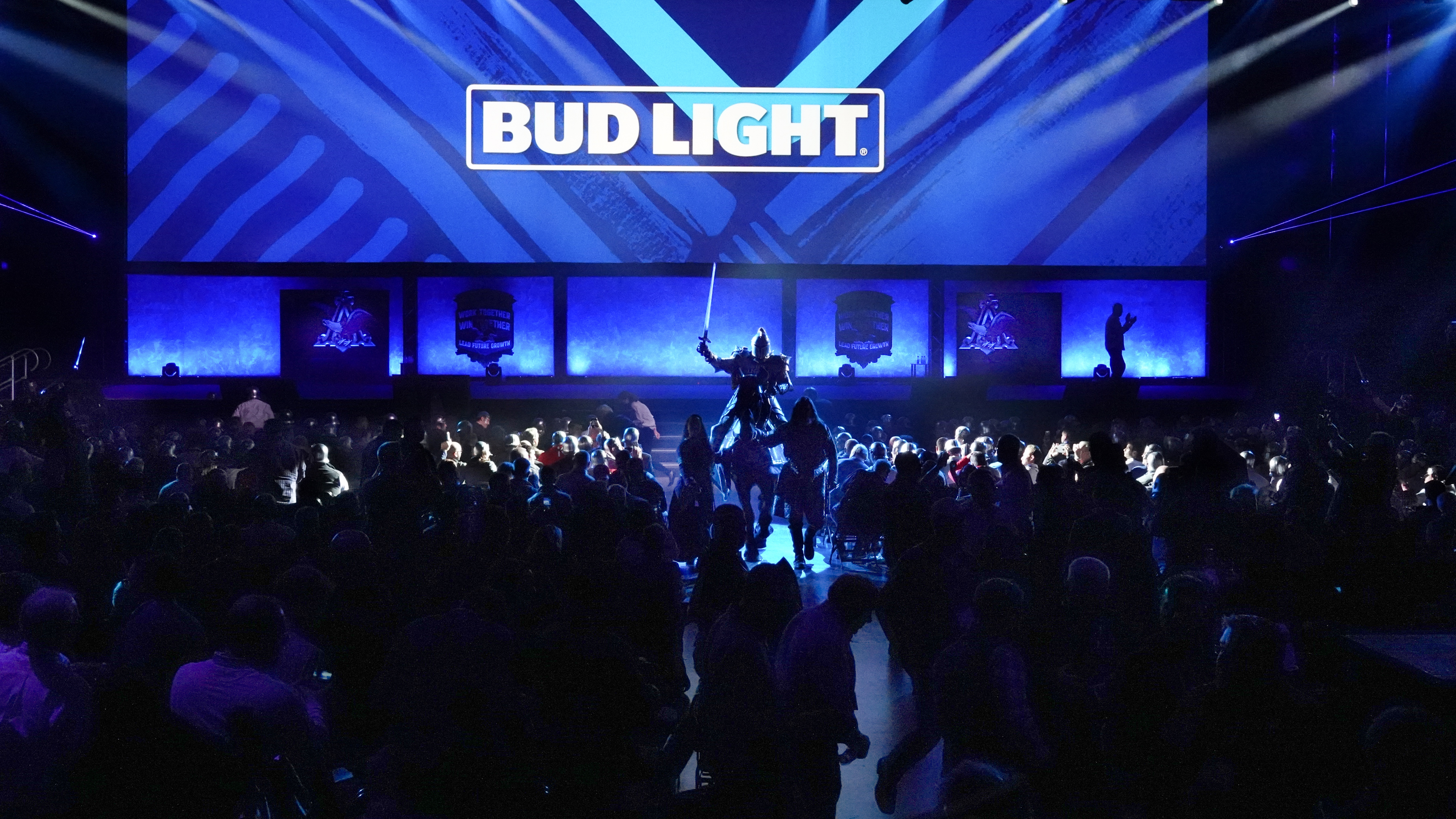 Bud Light Knight riding into a crowd